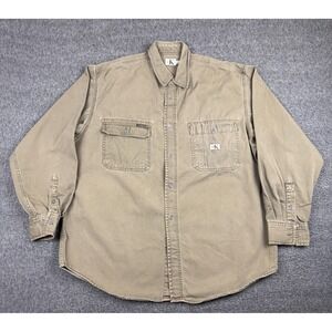 Vintage Calvin Klein Safari Shirt Men's L Brown Button Long Sleeve Outdoor Y2K